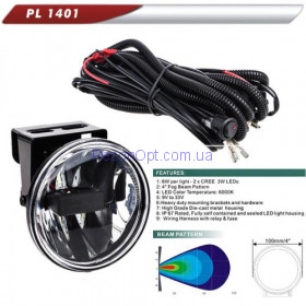 Фара доп. PL-1401 LED-CREE/10-32V/2*6W/2*400LM/6000К/D=100mm/эл.проводка (PL-1401-LED)