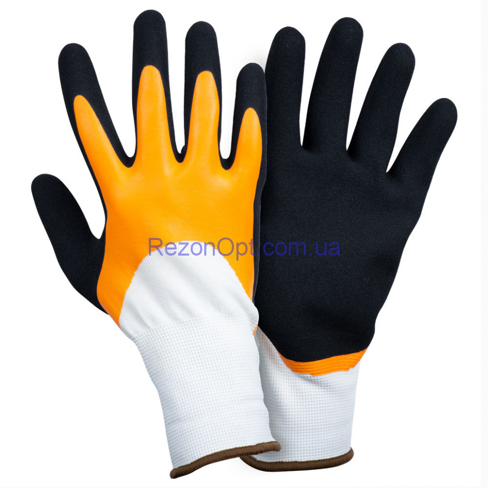 Перчатки трикотажные с двойным латексным покрытием р9 (желто-черные, манжет) SIGMA (9445611)