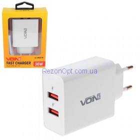 Сетевое зарядное устройство VOIN  36W, 2USB QC3.0 (3.6V-6.5V*3A, 6.5V-9V*2A, 9V-12V*1.5A) (LC-36523 W)