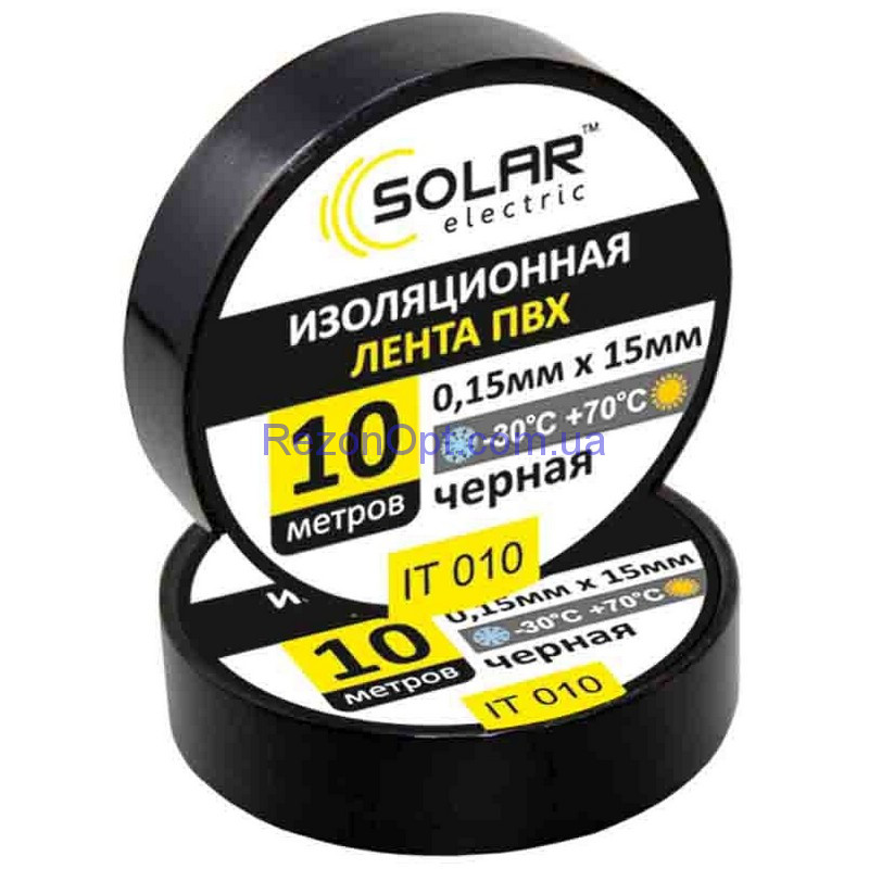 Изолента SOLAR IT010 черная 10м
