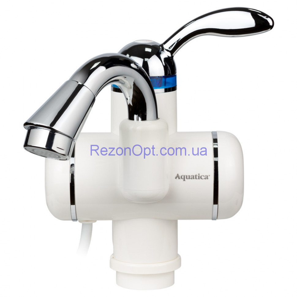 Кран-водонагреватель проточный LZ 3.0кВт 0,4-5бар для раковины гусак изогнутый на гайке AQUATICA (LZ-5A111W)